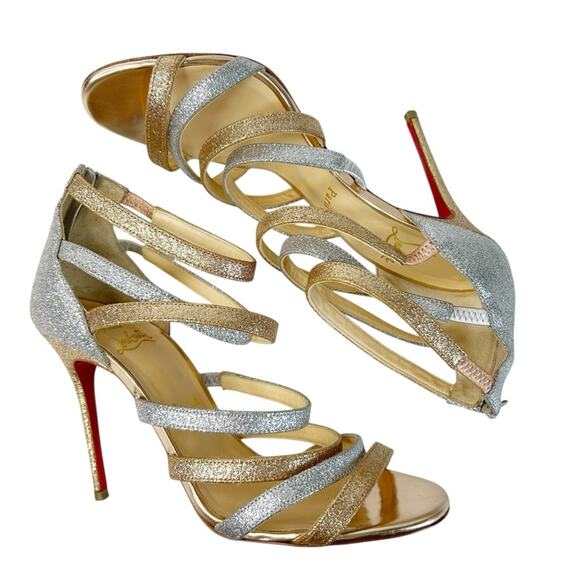 CHRISTIAN LOUBOUTIN Mariniere Glitter Strappy Heeled Sandals - Picture 4 of 13